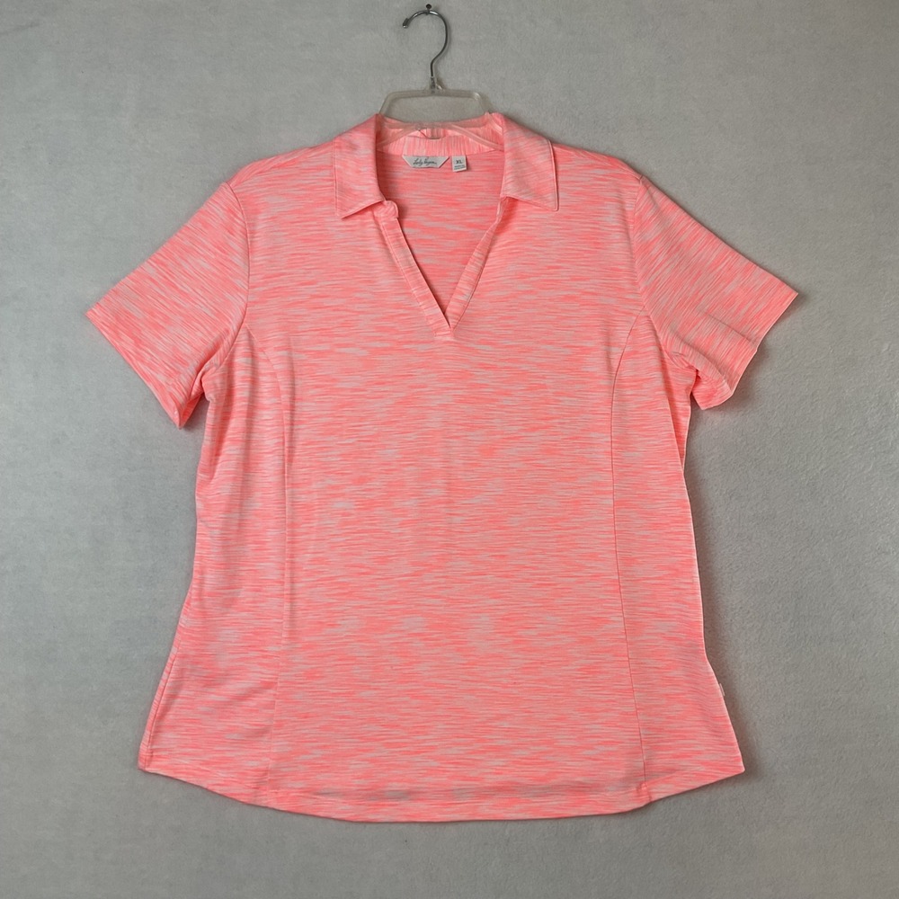 Lady Hagen Womens XL Neon Pink Space Dye Short Sleeve Golf Polo V-Neck Shirt